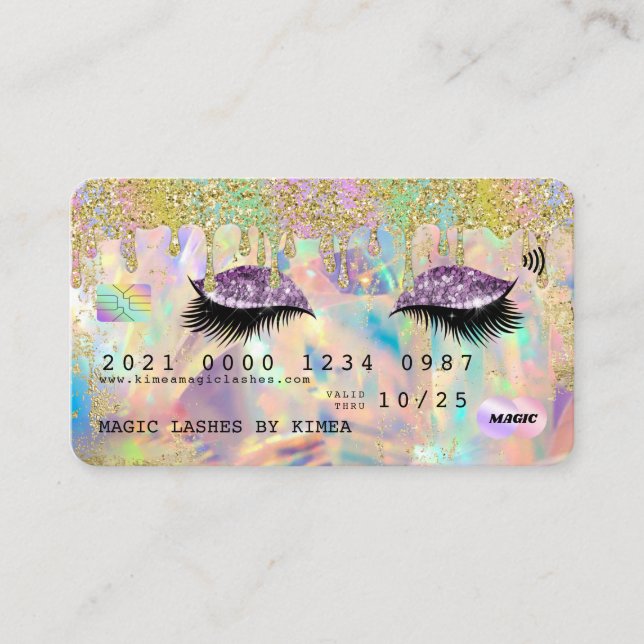 Lash Extensions Glitzer Tropfen Holographic Credit Visitenkarte (Vorderseite)