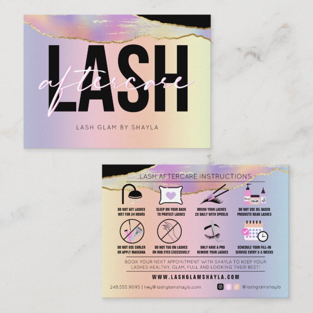 Lash-Extensions nach der Pflege Holografischer Reg Visitenkarte (Vorne/Hinten)