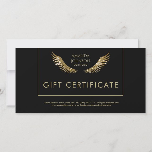 Lash Geschenkzertifikat White Gold Wings Black Dankeskarte (Vorderseite)