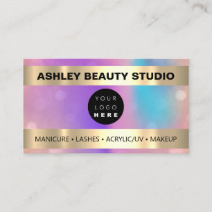 Lash Makeup Nail Friseur Logo Gold Hologramm Visitenkarte
