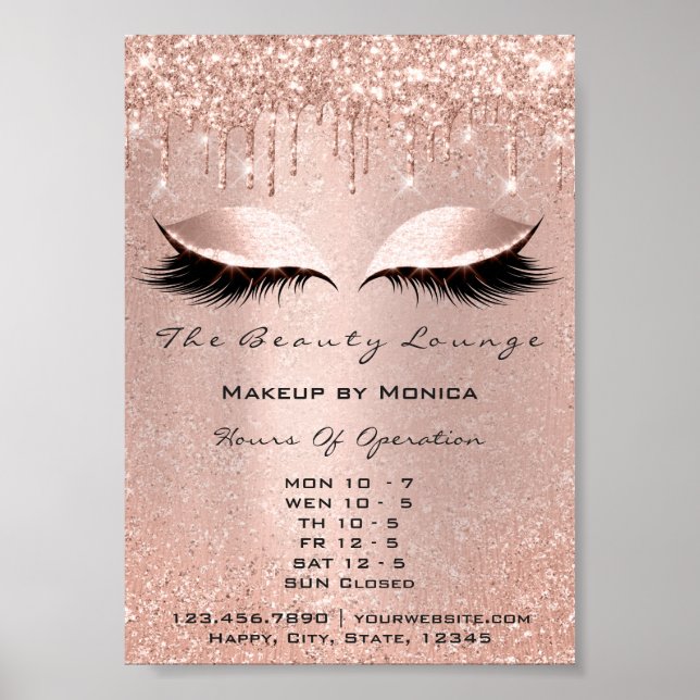 Lash Makeup Opening Stunden Salon Rose Tropfen Gli Poster (Vorne)
