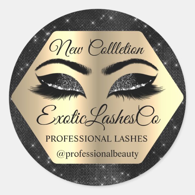 Lash Packaging Makeup Artist Gold Eyes Black Spark Runder Aufkleber (Vorderseite)