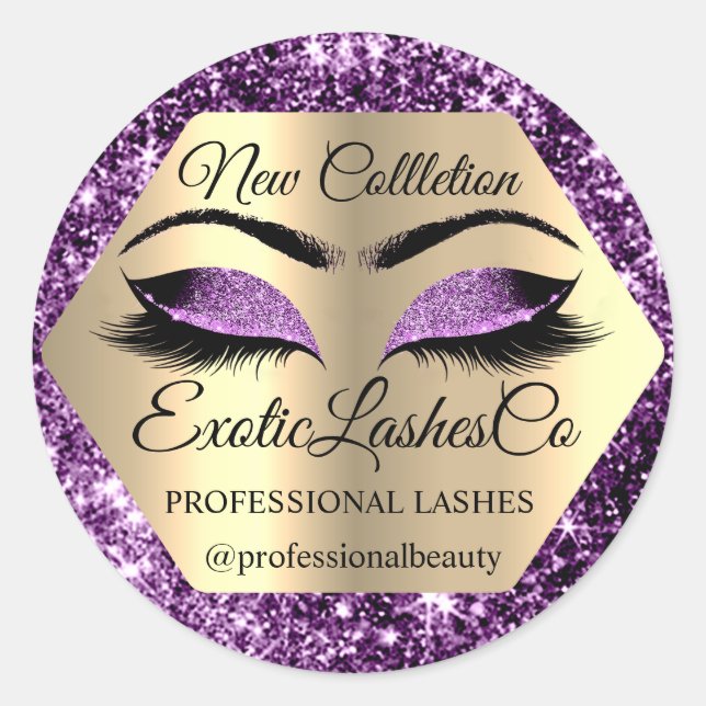 Lash Packaging Makeup Artist Gold Eyes Glitzer Runder Aufkleber (Vorderseite)