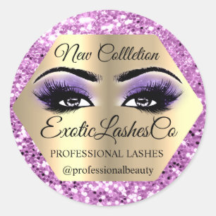 Lash Packaging Makeup Artist Gold Lila Eyes Runder Aufkleber