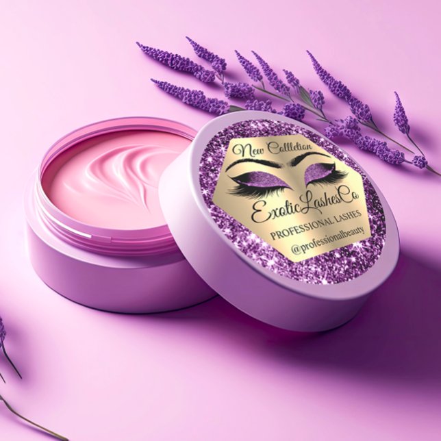 Lash Packaging Makeup Artist Gold Lila Eyes Runder Aufkleber (Lash Packaging Makeup Artist Gold Purple Eyes Classic Round Sticker)