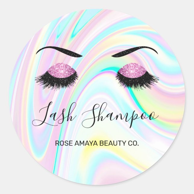 Lash Shampoo Lila Glitzer Eyes Pastel Holography Runder Aufkleber (Vorderseite)