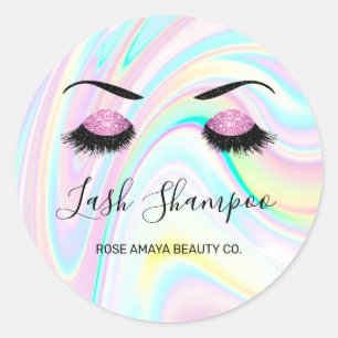 Lash Shampoo Lila Glitzer Eyes Pastel Holography Runder Aufkleber