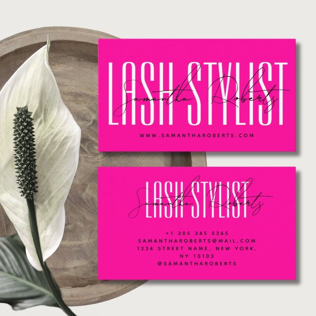 Lash Stylist moderne Typografie Drehbuch nepink Visitenkarte (Von Creator hochgeladen)