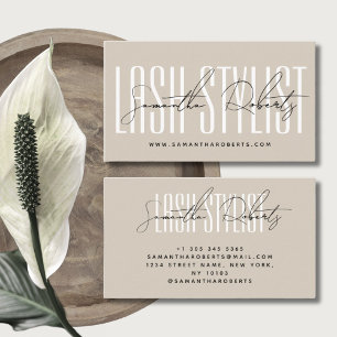 Lash Stylist Moderne Typografie-Skript beige Visitenkarte