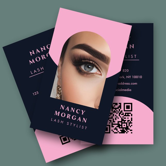 Lash Stylist Qr Code Arch Foto rosa und Marine Visitenkarte (Von Creator hochgeladen)