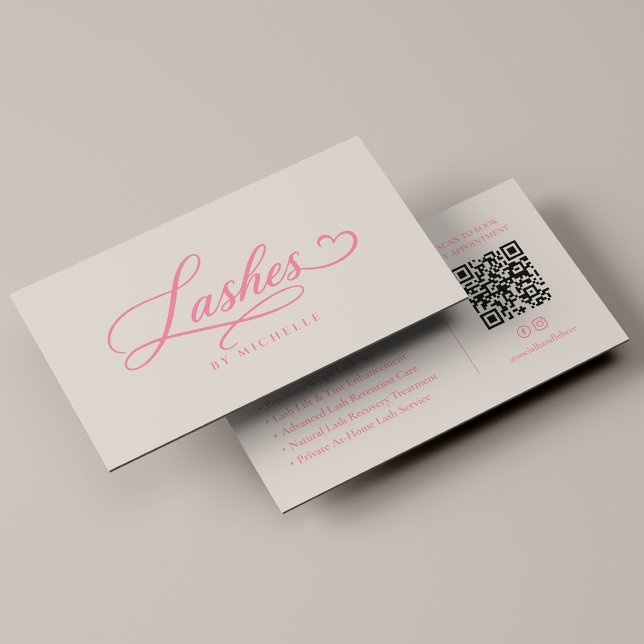 Lash Tech Elegant Lashes Script Pink Sand Visitenkarte (Lash Tech Elegant Lashes Script Pink Sand Business Card
)