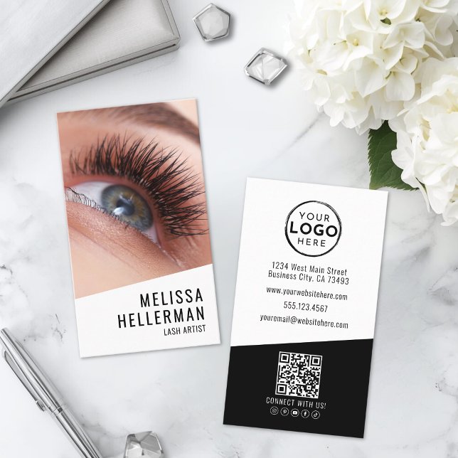 Lash Tech Foto Logo Vertikal Visitenkarte (Lash Tech Photo Logo Vertical Business Card )