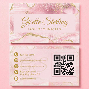 Lash Techniker Blush Pink Gold Agate QR Code Visitenkarte