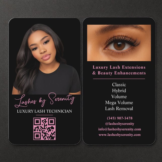 Lash Techniker QR Code Luxury Black Pink Schönheit Visitenkarte (Von Creator hochgeladen)