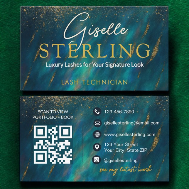 Lash-Technikerin Opal Stone QR Code Grün Visitenkarte (Von Creator hochgeladen)
