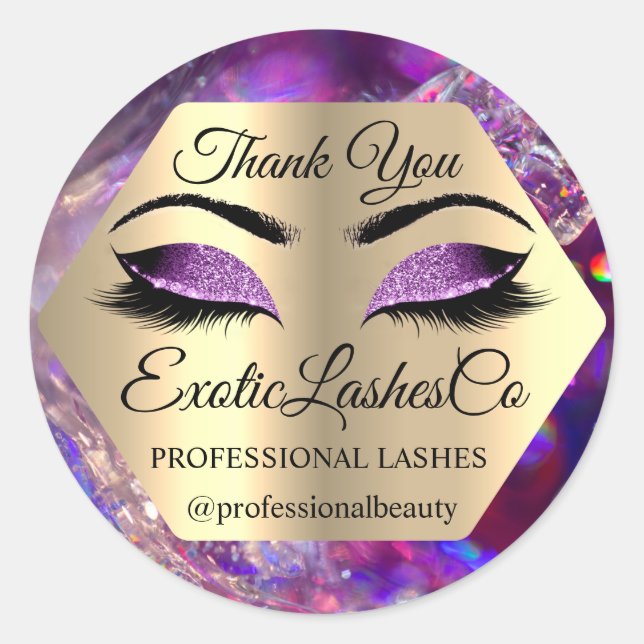 Lash Vielen Dank Makeup Artist Gold Eyes Lila Runder Aufkleber (Vorderseite)