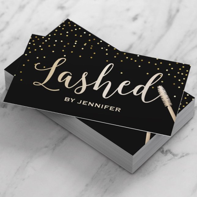 Lashed Gold Script Gold Confetti Eyelash Extension Visitenkarte (Von Creator hochgeladen)