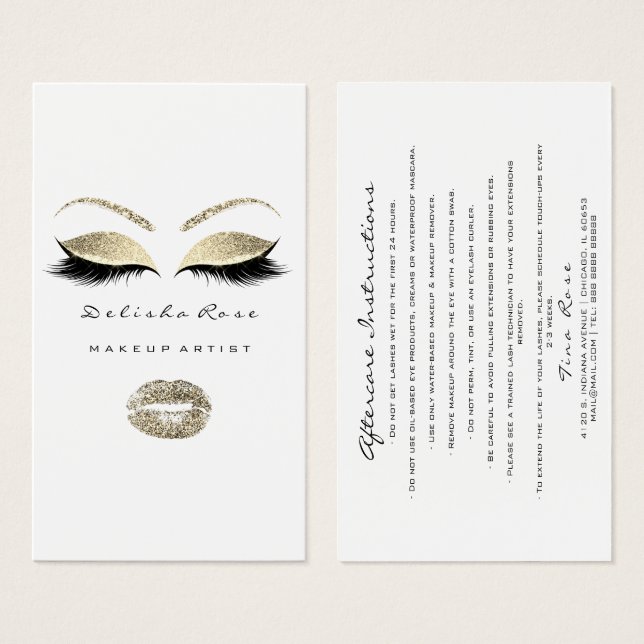 Lashes Aftercare Instruction Schwarz-weiß Gold Lip (Vorne & Hinten)