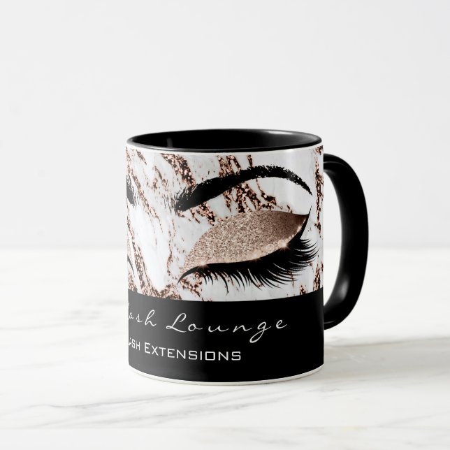 Lashes Auge Makeup Kupfer weißer Marmor Tasse (VorderseiteRechts)