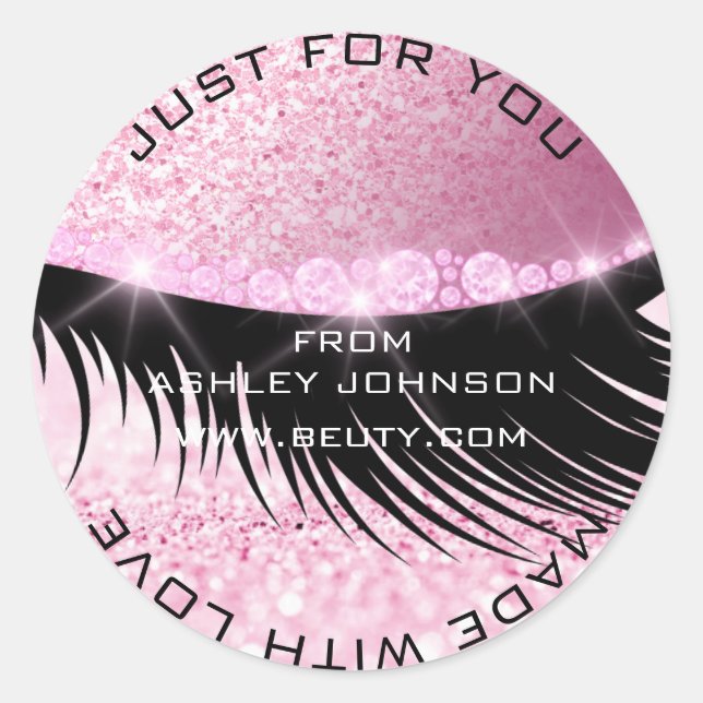 Lashes Beauty Diamond Auge Funkelnd Pink Glitzer Runder Aufkleber (Vorderseite)