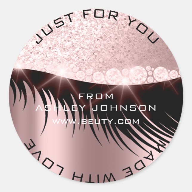 Lashes Beauty Diamond Augen Funkelnd Rose Princess Runder Aufkleber (Vorderseite)