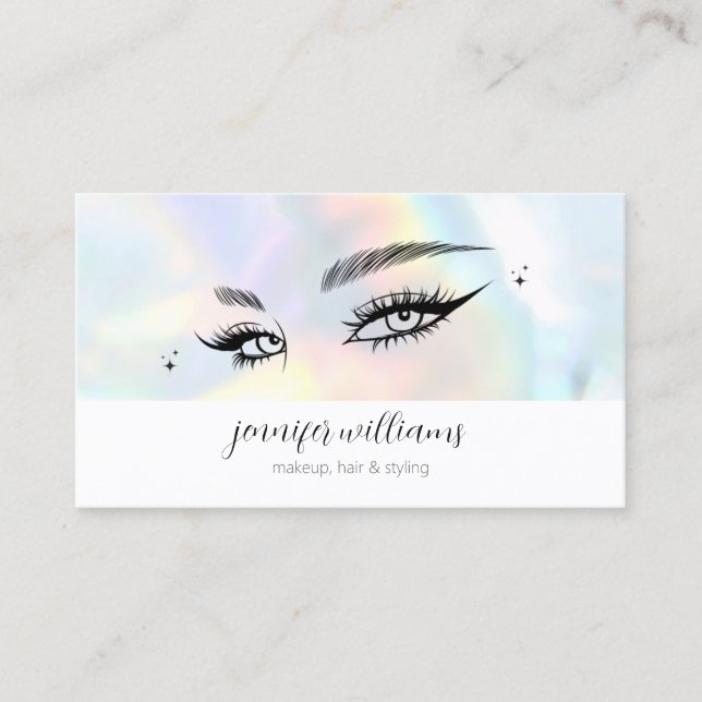 Lashes Beauty Logo Makeup Artist Holographic Visitenkarte (Vorderseite)
