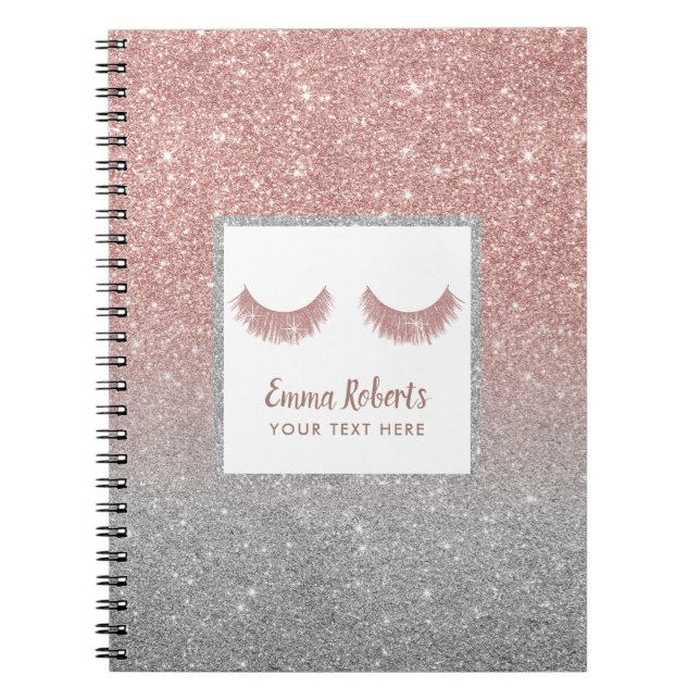 Lashes Beauty Rose Gold & Silver Glitzer Modern Notizblock (Vorderseite)