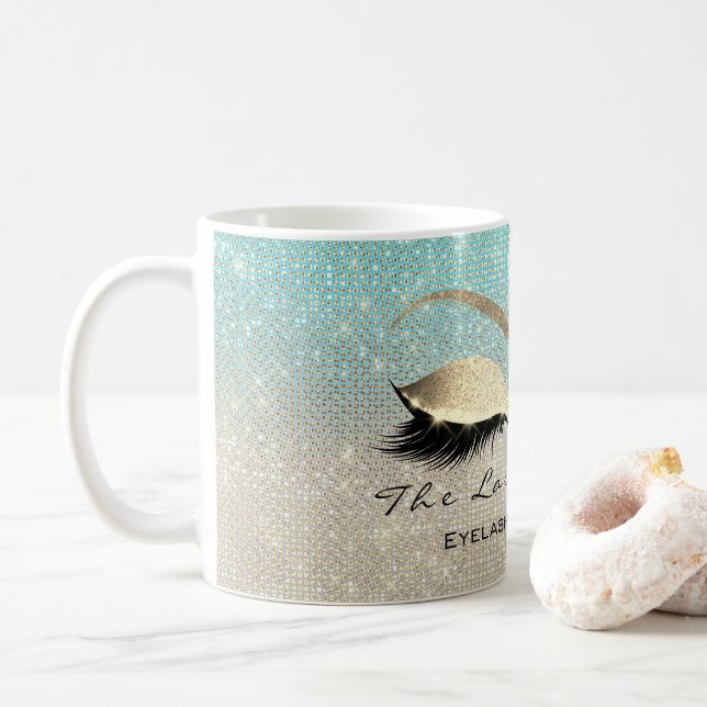 Lashes Beauty Studio Blue Gold Glitzer Kaffeetasse (Mit Donut)