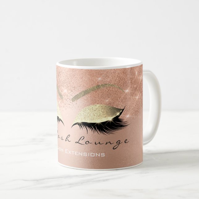 Lashes Beauty Studio Pink Gold Glitzer Kaffeetasse (VorderseiteRechts)