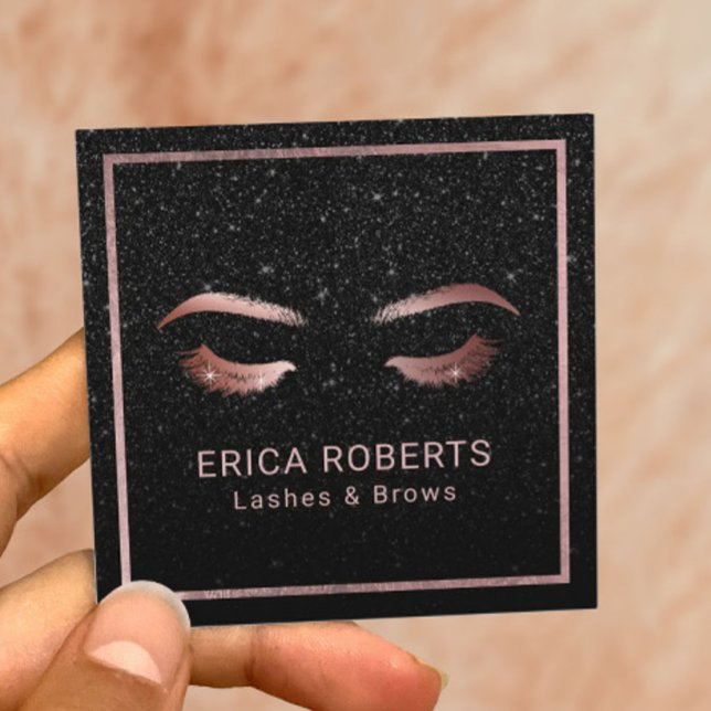 Lashes & Brows Makeup Artist Black Glitzer Salon Quadratische Visitenkarte (Von Creator hochgeladen)