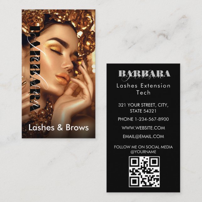 Lashes Brows Makeup Artist Blush Gold Beauty Salon Visitenkarte (Vorne/Hinten)