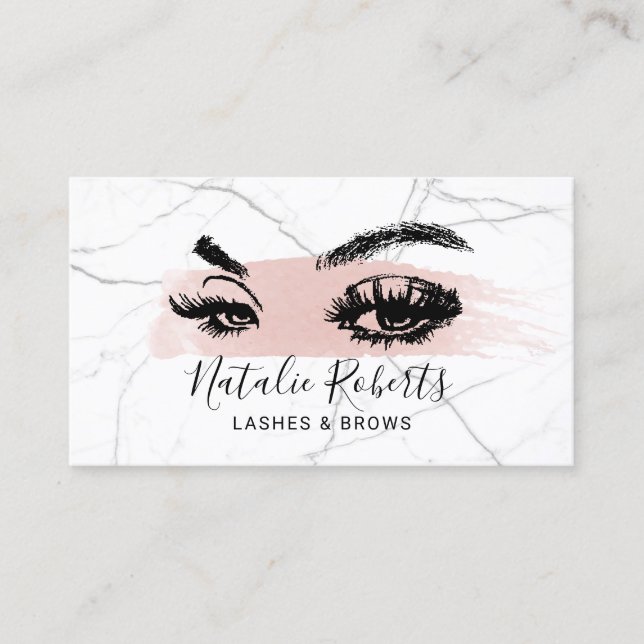 Lashes Brows Makeup Artist Blush Stroke Marmor Visitenkarte (Vorderseite)