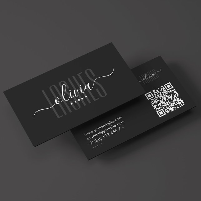 Lashes Brows Makeup Artist Elegantes Schwarzes Skr Visitenkarte (Lashes Brows Makeup Artist Elegant Black Script Business Card
)