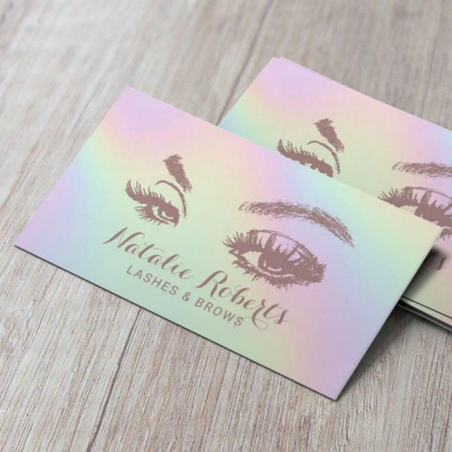 Lashes Brows Makeup Artist Pastel Holographic Visitenkarte (Von Creator hochgeladen)