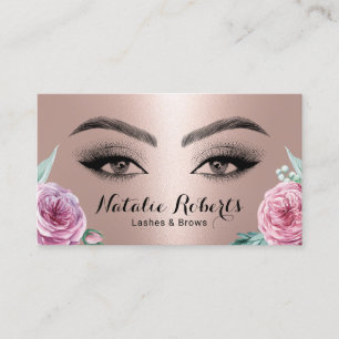 Lashes Brows Makeup Rose Gold Floral Salon Visitenkarte