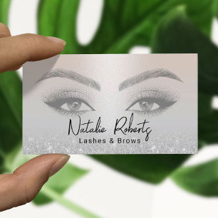 Lashes & Brows Microblading Eleganter Silber-Glitz Visitenkarte
