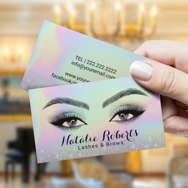 Lashes & Brows Microblading Holographic Beauty Visitenkarte (Von Creator hochgeladen)