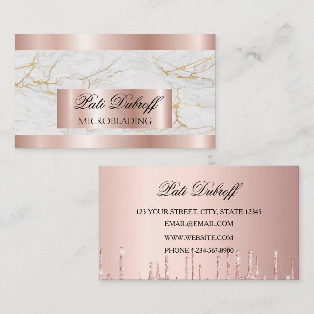 Lashes & Brows Microblading Pink & Silver Glitzer Visitenkarte (Vorne/Hinten)