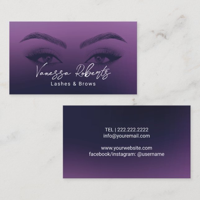 Lashes & Brows Salon Microblading Elegant Lila Visitenkarte (Vorne/Hinten)