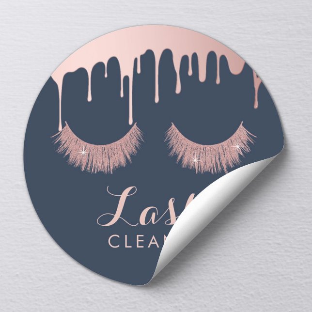 Lashes Cleaner Moderne Rose Gold Drilling Navy Blu Runder Aufkleber (Von Creator hochgeladen)