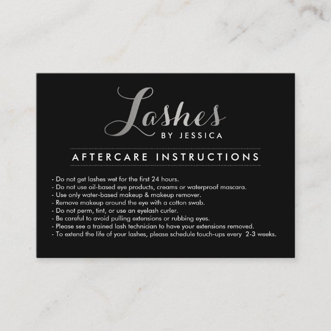 Lashes de glam Script Argent/noir carte de soins p (Devant)