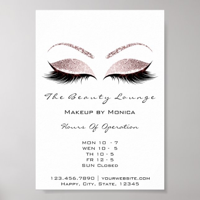 Lashes Die Öffnungszeiten Schönheitssalon Glitzer Poster (Vorne)