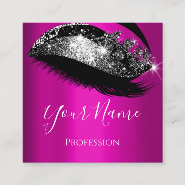 Lashes Extension Makeup Artist Pink Silver Vip Quadratische Visitenkarte (Vorderseite)