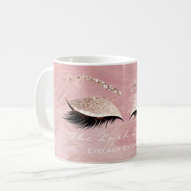 Lashes Extension Makeup Studio Pink Molten Glitzer Kaffeetasse (Vorderseite Links)