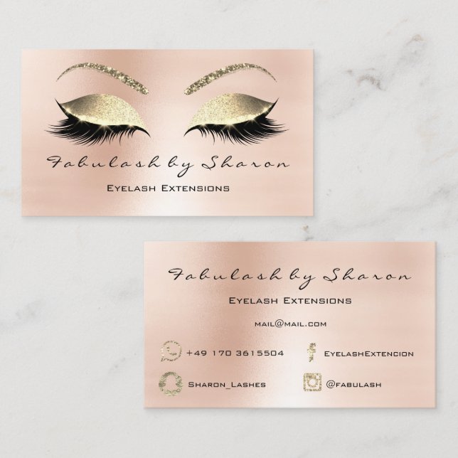 Lashes Extension Snapchat, Instagram Gold FB Rose Visitenkarte (Vorne/Hinten)