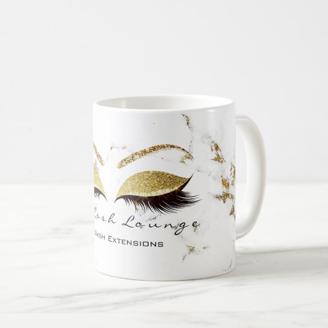 Lashes Extension Studio Name Makeup Marble Gold Kaffeetasse (VorderseiteRechts)