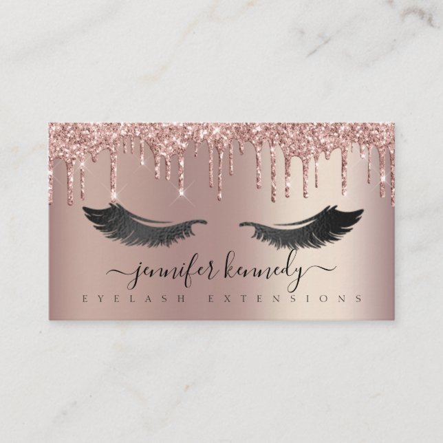 Lashes Eyelash Drilling Glitzer Rose Gold Funkelnd Visitenkarte (Vorderseite)