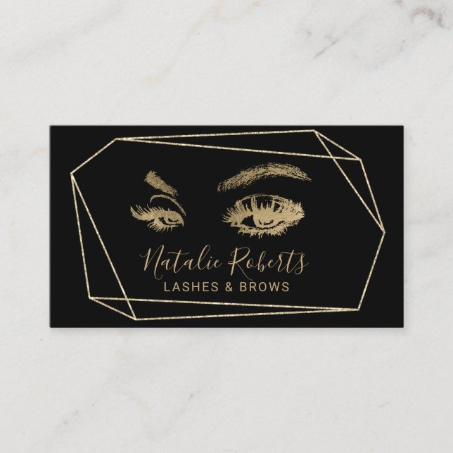Lashes Eyelash Makeup Artist Geometric Black Gold Visitenkarte (Vorderseite)