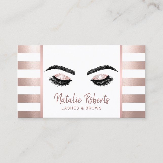 Lashes Eyelash Makeup Rose Gold Strip Visitenkarte (Vorderseite)