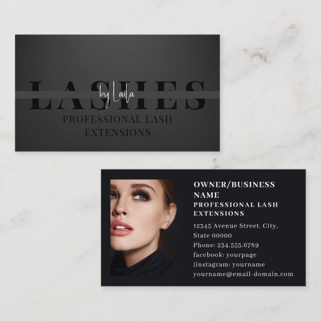 Lashes / Eyelash Salon Foto Black Luxus Visitenkarte (Vorne/Hinten)